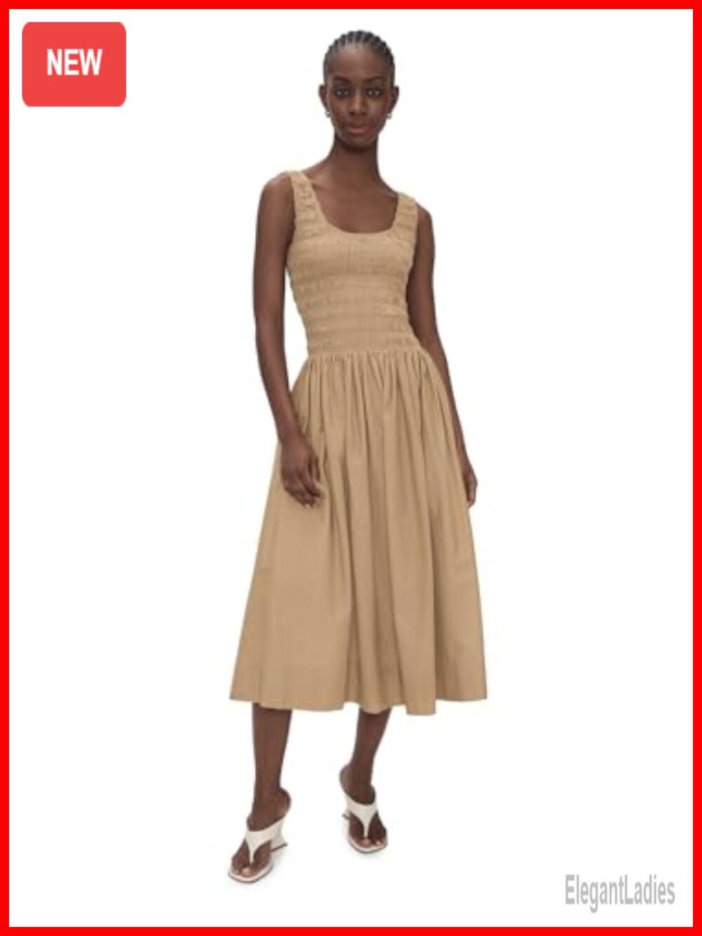 Alessia Midi Dress Lightweight Non-Stretch Poplin Smocked Bodice